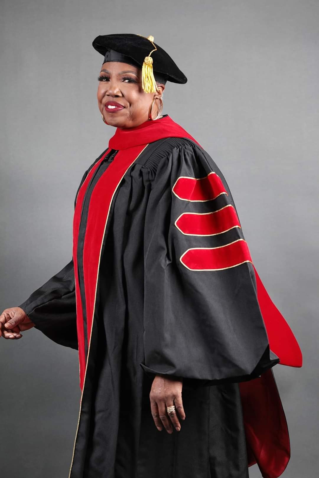 woman with doctorate regalia on